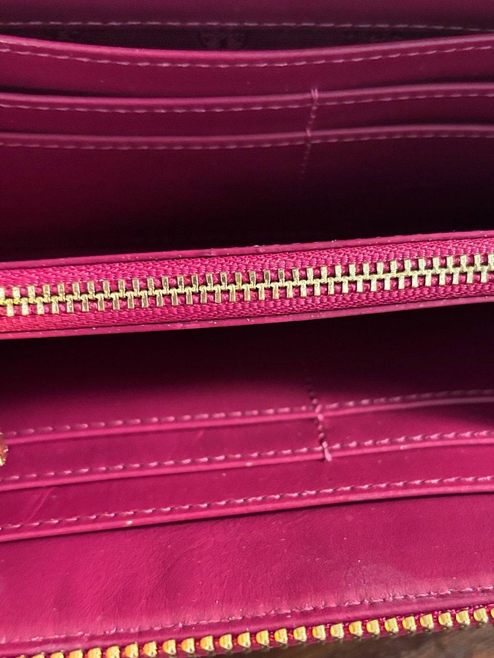 Tory Burch Patent Logo Zip Wallet - Deep Red with Gold Hardware - Picture 4 of 5